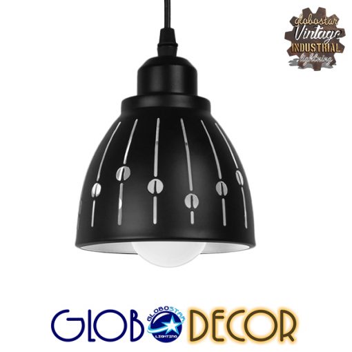 GloboStar® HUNTON 01476 Μοντέρνο Κρεμαστό Φωτιστικό Οροφής Μονόφωτο Μεταλλικό Μαύρο Λευκό Καμπάνα Φ13 x Υ14cm