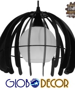 GloboStar® INGLEY 01226 Μοντέρνο Κρεμαστό Φωτιστικό Οροφής Μονόφωτο Μαύρο Μεταλλικό Πλέγμα με Λευκό Γυαλί Φ26 x Y21cm