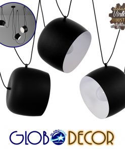 GloboStar® JASPER 01375 SET 3 Μοντέρνα Κρεμαστά Φωτιστικά Οροφής Μονόφωτα Μαύρα Λευκά Μεταλλικά Καμπάνα Φ25 x Υ22cm