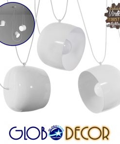 GloboStar® JASPER 01376 SET 3 Μοντέρνα Κρεμαστά Φωτιστικά Οροφής Μονόφωτα Λευκά Μεταλλικά Καμπάνα Φ25 x Υ22cm