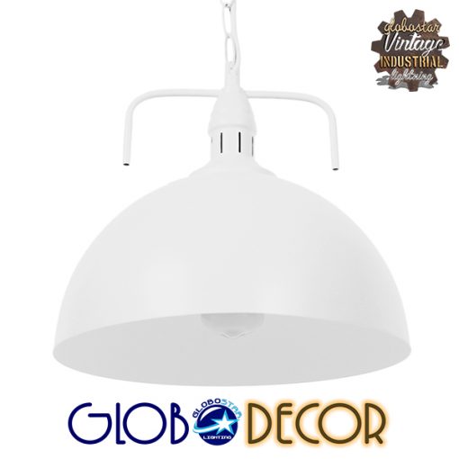 GloboStar® LARKIN 01174 Vintage Κρεμαστό Φωτιστικό Οροφής Μονόφωτο Λευκό Μεταλλικό Καμπάνα Φ31 x Y30cm