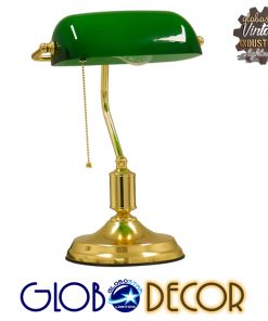 GloboStar® LIBRARY 01391 Vintage Επιτραπέζιο Φωτιστικό Πορτατίφ Μονόφωτο Χρυσό Μεταλλικό με Γυαλίνο Πράσινο Καπέλο Μ23 x Π14 x Υ38cm