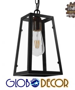 GloboStar® LIMA 01040 Vintage Industrial Κρεμαστό Φωτιστικό Οροφής Μονόφωτο Μαύρο Μεταλλικό Μ17 x Π14 x Υ26cm