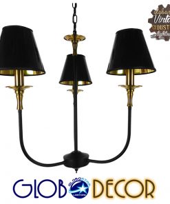 GloboStar® LIMI 01091 Vintage Industrial Κρεμαστό Φωτιστικό Οροφής Τρίφωτο Μαύρο Μεταλλικό Πολυέλαιος με Καπέλο Φ56 x Y54cm