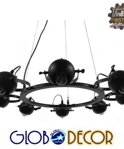 GloboStar® LINNYA 01219 Μοντέρνο Industrial Κρεμαστό Φωτιστικό Οροφής Πολύφωτο Μαύρο Μεταλλικό Πολυέλαιος με Κινούμενα Σποτ Φ66 x Y10cm