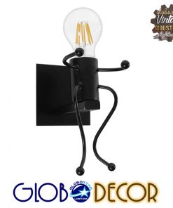 GloboStar® LITTLE MAN 01388 Μοντέρνο Φωτιστικό Τοίχου Απλίκα Μονόφωτο Μαύρο Μεταλλικό Μ12 x Π19 x Υ17cm