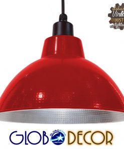 GloboStar® LOUVE 01177 Vintage Industrial Κρεμαστό Φωτιστικό Οροφής Μονόφωτο Κόκκινο Μεταλλικό Καμπάνα Φ39 x Y32cm