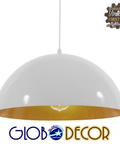 GloboStar® LUNE 01339 Μοντέρνο Κρεμαστό Φωτιστικό Οροφής Μονόφωτο Λευκό Χρυσό Μεταλλικό Καμπάνα Φ40 x Υ20cm