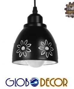 GloboStar® MARGARETA 01479 Μοντέρνο Κρεμαστό Φωτιστικό Οροφής Μονόφωτο Μεταλλικό Μαύρο Λευκό Καμπάνα Φ13 x Υ14cm