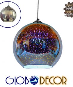 GloboStar® MARS 01347 Μοντέρνο Κρεμαστό Φωτιστικό Οροφής Μονόφωτο Γυάλινο Νίκελ 3D Φ25 x Υ22.5cm
