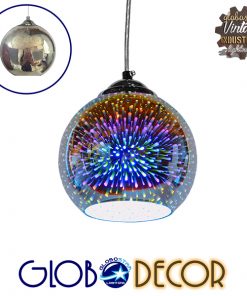 GloboStar® MERCURY 01345 Μοντέρνο Κρεμαστό Φωτιστικό Οροφής Μονόφωτο Γυάλινο Νίκελ 3D Φ15 x Υ12.5cm