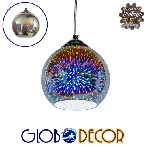 GloboStar® MERCURY 01345 Μοντέρνο Κρεμαστό Φωτιστικό Οροφής Μονόφωτο Γυάλινο Νίκελ 3D Φ15 x Υ12.5cm