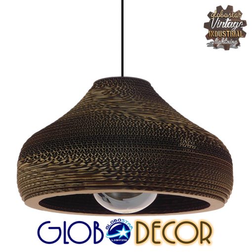 GloboStar® MILOS 01291 Vintage Κρεμαστό Φωτιστικό Οροφής Μονόφωτο 3D από Επεξεργασμένο Σκληρό Καφέ Χαρτόνι Καμπάνα Φ35 x Y22cm