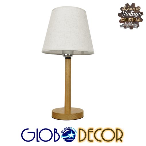 GloboStar® NAPHIE 01208 Μοντέρνο Επιτραπέζιο Φωτιστικό Πορτατίφ Μονόφωτο Ξύλινο με Λευκό Καπέλο Φ21 x Υ42cm