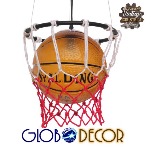 GloboStar® NBA 01027 Μοντέρνο Κρεμαστό Φωτιστικό Οροφής Μονόφωτο Πορτοκαλί Μεταλλικό Πλέγμα Φ32 x Y58cm