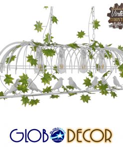 GloboStar® NIDUS 01403 Vintage Industrial Κρεμαστό Φωτιστικό Οροφής Πολύφωτο Λευκό Μεταλλικό Πλέγμα Μ105 x Π37 x Y36.5cm
