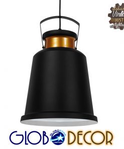 GloboStar® NUNZIATA 01236 Vintage Industrial Κρεμαστό Φωτιστικό Οροφής Μονόφωτο Μαύρο Μεταλλικό Καμπάνα Φ27 x Y39cm