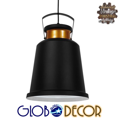 GloboStar® NUNZIATA 01236 Vintage Industrial Κρεμαστό Φωτιστικό Οροφής Μονόφωτο Μαύρο Μεταλλικό Καμπάνα Φ27 x Y39cm