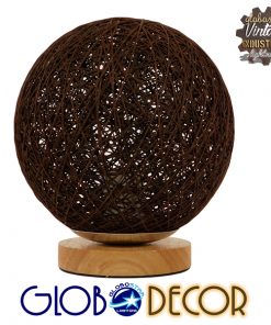 GloboStar® OCEANA 01337 Μοντέρνο Επιτραπέζιο Φωτιστικό Πορτατίφ Μονόφωτο Καφέ Σκούρο Ξύλινο Ψάθινο Rattan Φ20 x Υ22cm