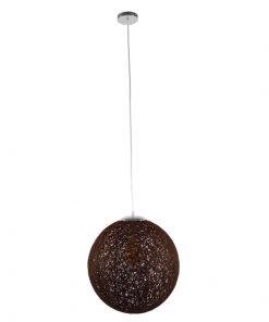 Alternative view of GloboStar® OCEANA 01358 Vintage Κρεμαστό Φωτιστικό Οροφής Μονόφωτο Καφέ Ξύλινο Ψάθινο Rattan Φ40 x Υ40cm