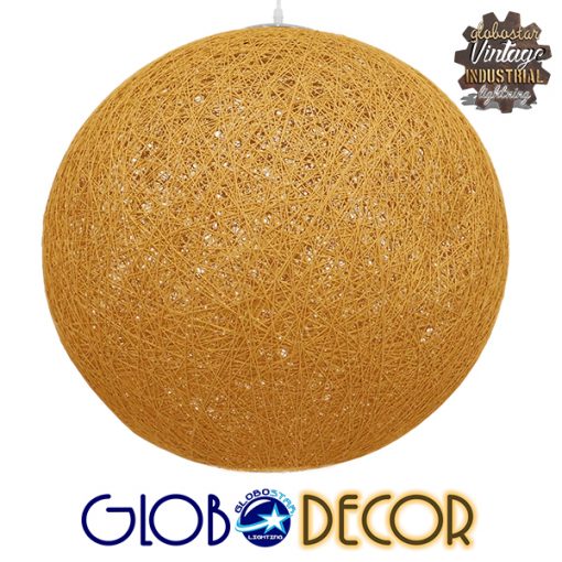 GloboStar® OCEANA 01361 Vintage Κρεμαστό Φωτιστικό Οροφής Μονόφωτο Μπεζ Χρυσό Ξύλινο Ψάθινο Rattan Φ60 x Υ60cm