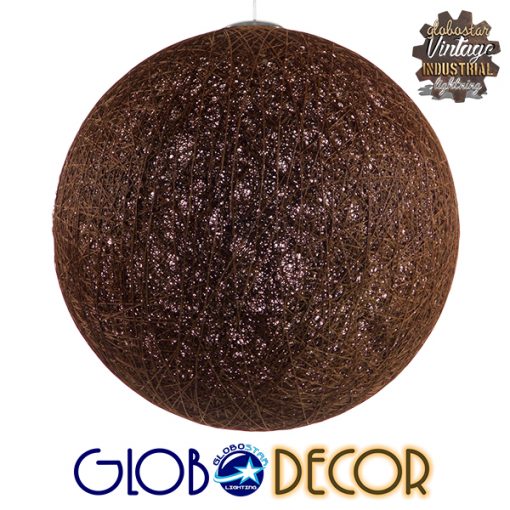 GloboStar® OCEANA 01362 Vintage Κρεμαστό Φωτιστικό Οροφής Μονόφωτο Καφέ Ξύλινο Ψάθινο Rattan Φ60 x Υ60cm