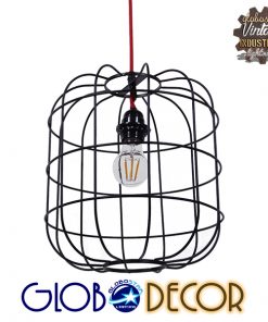 GloboStar® PARROT 01099 Μοντέρνο Industrial Κρεμαστό Φωτιστικό Οροφής Μονόφωτο Μαύρο Μεταλλικό Πλέγμα Φ30 x Y35cm