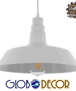 GloboStar® RAY 01043 Vintage Industrial Κρεμαστό Φωτιστικό Οροφής Μονόφωτο Λευκό Μεταλλικό Καμπάνα Φ36 x Y25cm