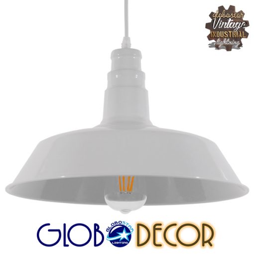 GloboStar® RAY 01043 Vintage Industrial Κρεμαστό Φωτιστικό Οροφής Μονόφωτο Λευκό Μεταλλικό Καμπάνα Φ36 x Y25cm