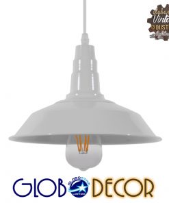 GloboStar® RAY 01044 Vintage Industrial Κρεμαστό Φωτιστικό Οροφής Μονόφωτο Λευκό Μεταλλικό Καμπάνα Φ26 x Y25cm