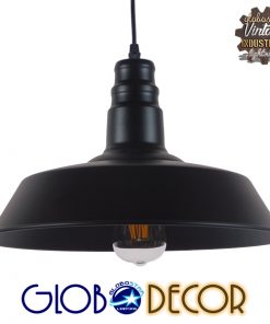 GloboStar® RAY 01049 Vintage Industrial Κρεμαστό Φωτιστικό Οροφής Μονόφωτο Μαύρο Μεταλλικό Καμπάνα Φ36 x Y25cm