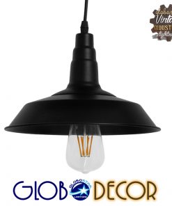 GloboStar® RAY 01050 Vintage Industrial Κρεμαστό Φωτιστικό Οροφής Μονόφωτο Μαύρο Μεταλλικό Καμπάνα Φ26 x Y25cm