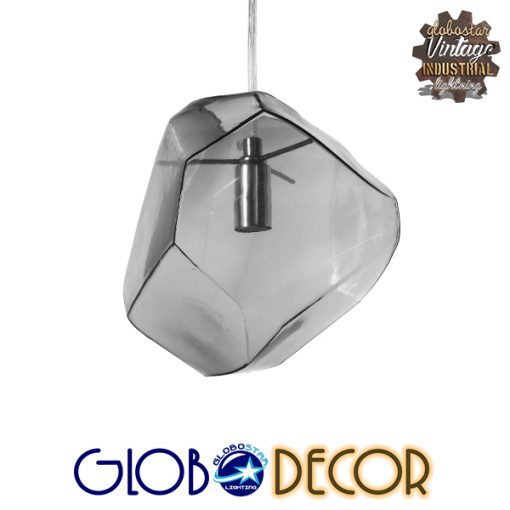 GloboStar® RINA 01307 Μοντέρνο Κρεμαστό Φωτιστικό Οροφής Μονόφωτο Γυάλινο Γκρι Διάφανο Μ14 x Π17 x Υ17cm