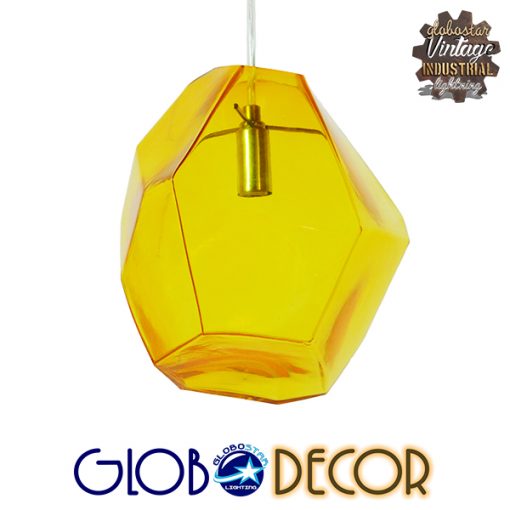 GloboStar® RINA 01308 Μοντέρνο Κρεμαστό Φωτιστικό Οροφής Μονόφωτο Γυάλινο Κίτρινο Διάφανο Μ20 x Π19 x Υ20cm