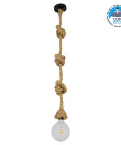GloboStar® ROPE 01018 Vintage Industrial Κρεμαστό Φωτιστικό Οροφής Μονόφωτο με 2 μέτρα Μπεζ Σχοινί Φ3.5 x Y200cm