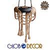 GloboStar® RUNNER 01115 Vintage Industrial Κρεμαστό Φωτιστικό Οροφής Πολύφωτο Μαύρο με Μπεζ Σχοινί Φ45 x Y60cm