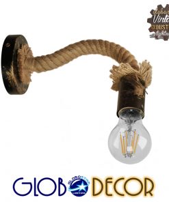 GloboStar® SADON 01126 Vintage Φωτιστικό Τοίχου Απλίκα Μονόφωτο Μπρούτζινο Σκουριά Μεταλλικό με Μπεζ Σχοινί Μ22 x Π10 x Υ15cm