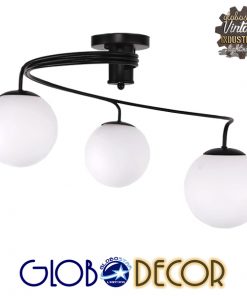 GloboStar® SELINA 01089 Μοντέρνο Φωτιστικό Οροφής Τρίφωτο Μαύρο Μεταλλικό με Λευκό Γυαλί Φ60 x Y45cm