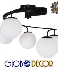 GloboStar® SELINA 01090 Μοντέρνο Φωτιστικό Οροφής Πολύφωτο Μαύρο Μεταλλικό με Λευκό Γυαλί Φ63 x Y47cm