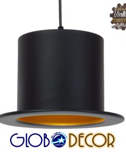 GloboStar® SHERLOCK 01215 Vintage Κρεμαστό Φωτιστικό Οροφής Μονόφωτο Μαύρο Μεταλλικό Καμπάνα Φ26 x Y18cm