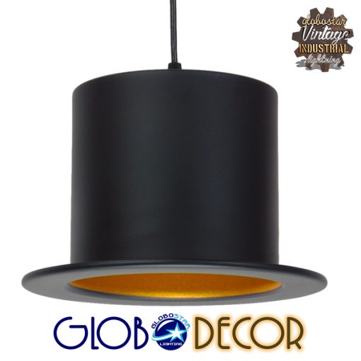 GloboStar® SHERLOCK 01215 Vintage Κρεμαστό Φωτιστικό Οροφής Μονόφωτο Μαύρο Μεταλλικό Καμπάνα Φ26 x Y18cm