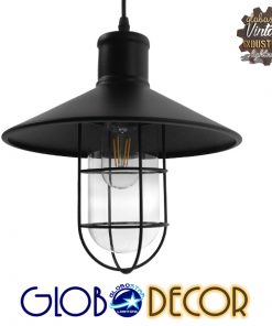 GloboStar® SKIPPER 01034 Vintage Industrial Κρεμαστό Φωτιστικό Οροφής Μονόφωτο Μαύρο Μεταλλικό Καμπάνα Φ27 x Y28cm