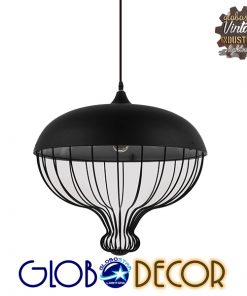 GloboStar® SOBRINO 01108 Vintage Κρεμαστό Φωτιστικό Οροφής Μονόφωτο Μαύρο Μεταλλικό Πλέγμα Φ46 x Y50cm