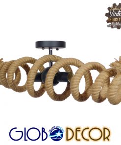 GloboStar® SPIRAL 01188 Vintage Industrial Φωτιστικό Οροφής Δίφωτο Μαύρο Μεταλλικό με Μπεζ Σχοινί Μ75 x Π20 x Υ24cm