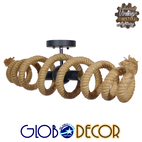GloboStar® SPIRAL 01188 Vintage Industrial Φωτιστικό Οροφής Δίφωτο Μαύρο Μεταλλικό με Μπεζ Σχοινί Μ75 x Π20 x Υ24cm 3 GloboStar® SPIRAL 01188 Vintage Industrial Φωτιστικό Οροφής Δίφωτο Μαύρο Μεταλλικό με Μπεζ Σχοινί Μ75 x Π20 x Υ24cm
