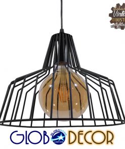 GloboStar® TERE 01165  Vintage Industrial Κρεμαστό Φωτιστικό Οροφής Μονόφωτο Μαύρο Μεταλλικό Πλέγμα Καμπάνα Φ30 x Y25cm