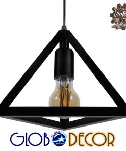 GloboStar® TRIANGLE 01063 Μοντέρνο Κρεμαστό Φωτιστικό Οροφής Μονόφωτο Μαύρο Μεταλλικό Πλέγμα Φ25 x Y21cm