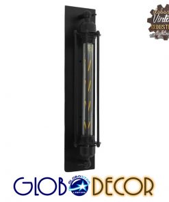 GloboStar® TUBULAR 01033 Vintage Industrial Φωτιστικό Τοίχου Απλίκα Δίφωτο Μαύρο Μεταλλικό Πλέγμα Μ14 x Π13 x Υ47cm
