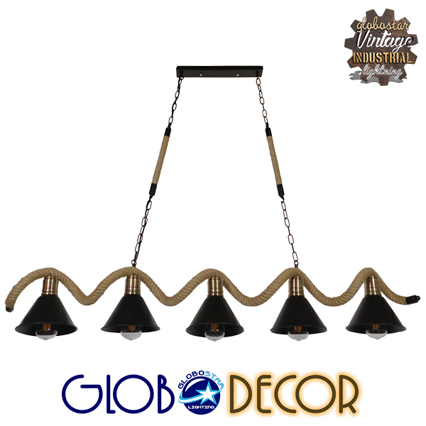 GloboStar® TYMEN 01190 Vintage Φωτιστικό Οροφής Πολύφωτο Μαύρο Μεταλλικό Καμπάνα με Μπεζ Σχοινί Μ150 x Π22 x Υ23cm 3 GloboStar® TYMEN 01190 Vintage Φωτιστικό Οροφής Πολύφωτο Μαύρο Μεταλλικό Καμπάνα με Μπεζ Σχοινί Μ150 x Π22 x Υ23cm