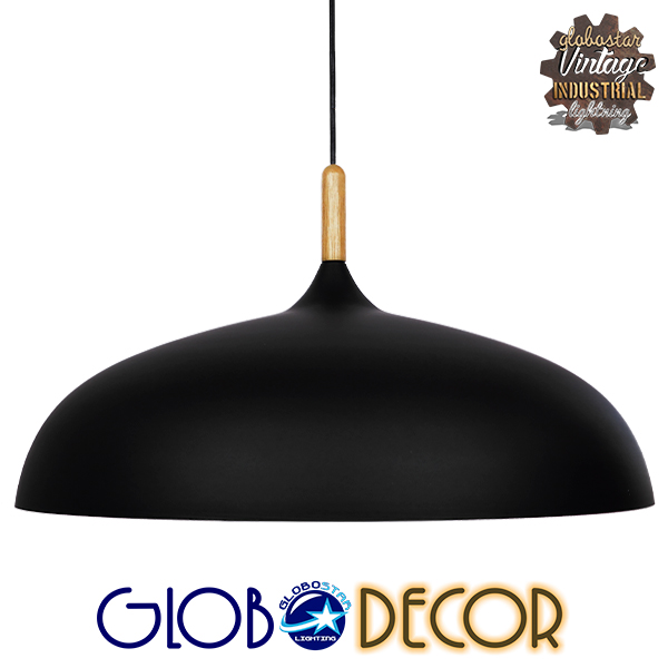 GloboStar® VALLETE BLACK 01259 Μοντέρνο Κρεμαστό Φωτιστικό Οροφής Μονόφωτο Μαύρο Μεταλλικό Καμπάνα Φ60 x Y35cm